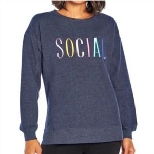 Wildfox Navy Blue Social Spellout Crewneck Sweater Size L